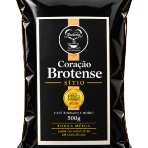 Coração Brotense Artesanal Sítio, torra média, torrado e moído, embalagem preta de 500 g